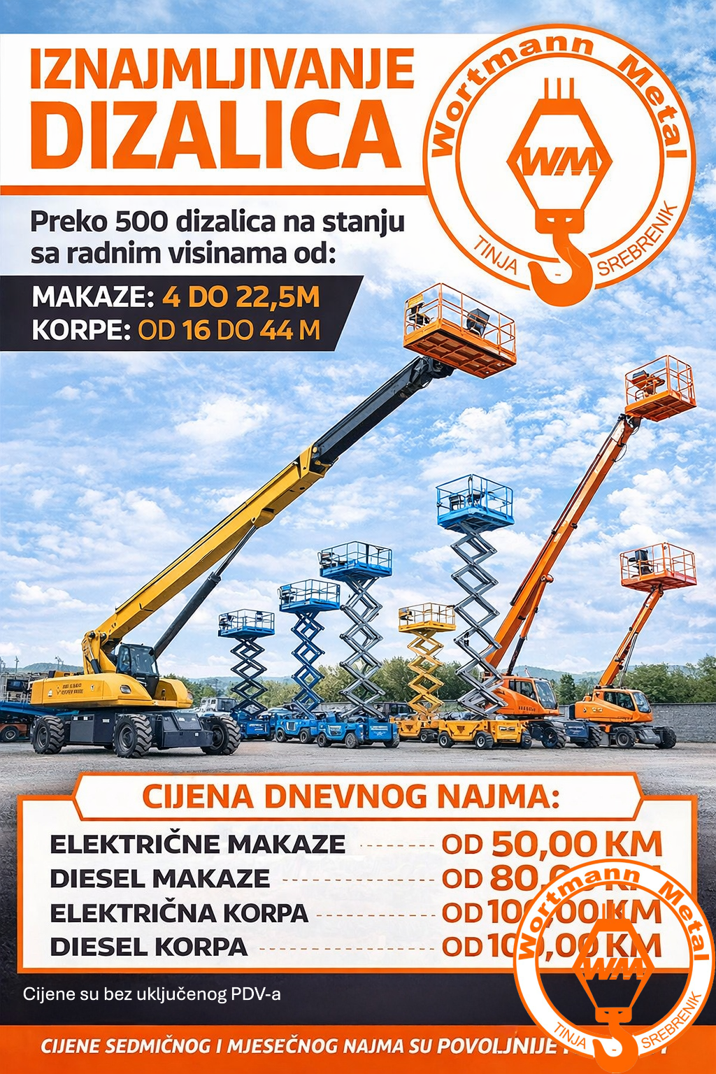 IZNAJMLJIVANJE DIZALICA- CJENOVNIK DNEVNOG NAJMA